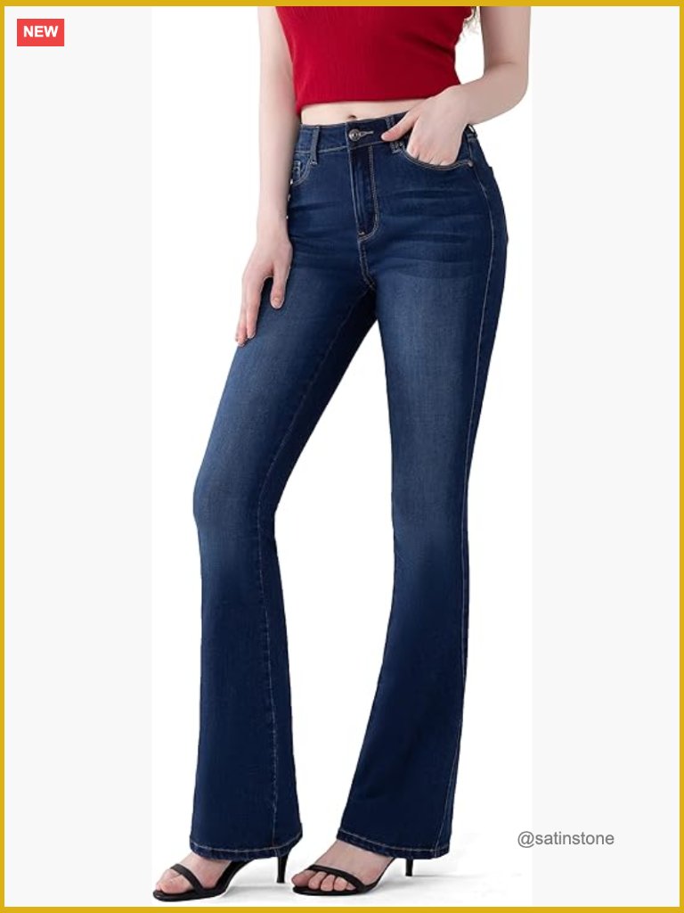 High Rise Bootcut Flare Denim Jeans With Stretch